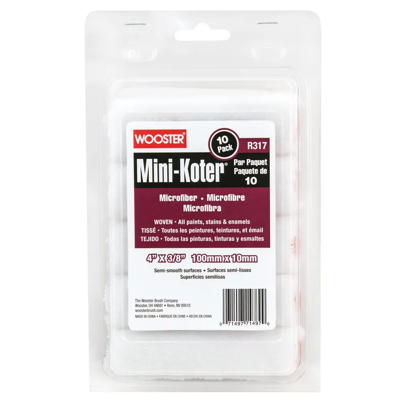 Mini-koter Microfiber 4 In. W X 3/8 In. Mini Paint Roller Cover 10 Pk