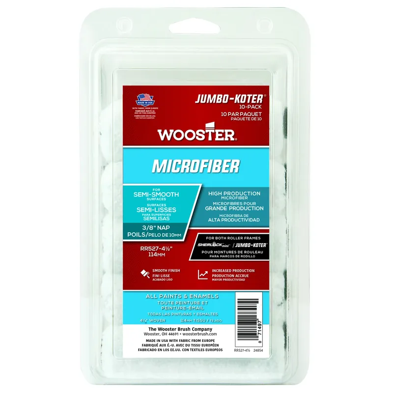 Jumbo Koter Microfiber 4.5 In. W X 3/8 In. Mini Paint Roller Cover 10 Pk