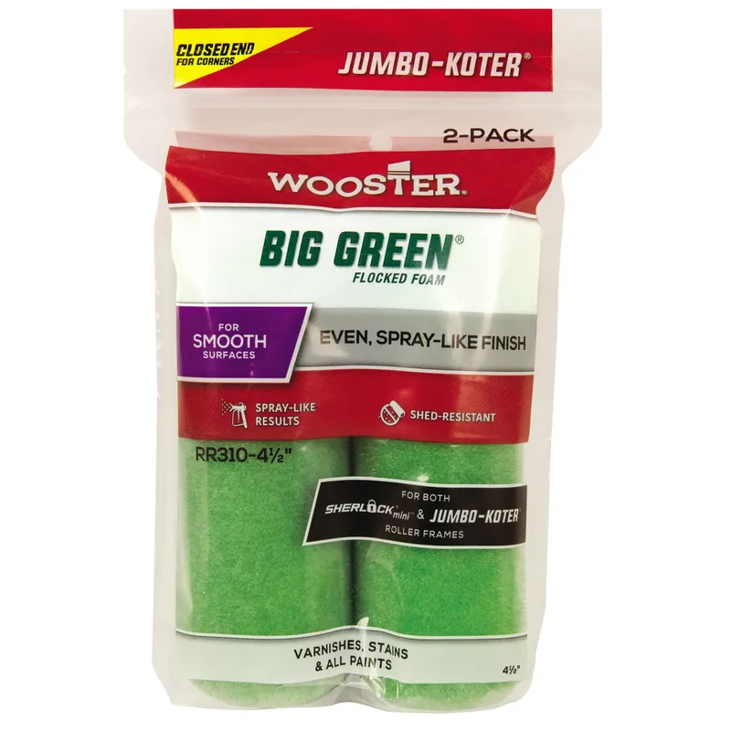 Big Green Flock Foam 4-1/2 In. W X 3/8 In. Trim Paint Roller Cover 2 Pk