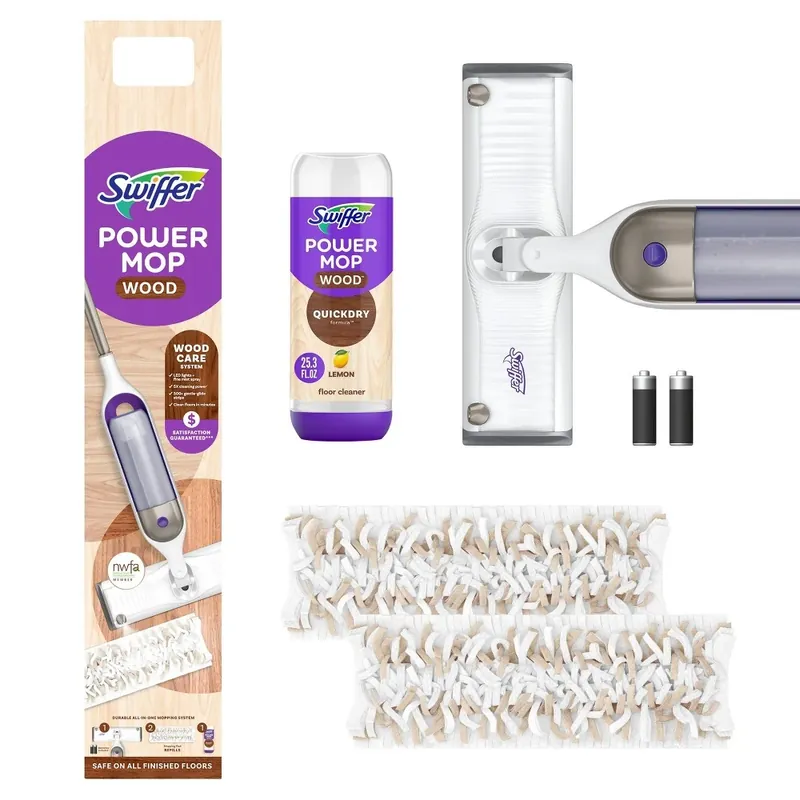 Power Mop Wood Floor Starter Kit With Mop, 25.3 Oz. Solution & 2 Pads