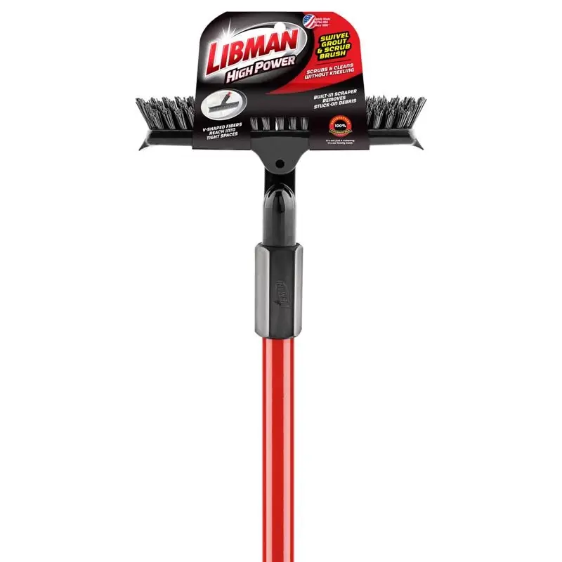 10 In. Wide Stiff Bristle Swivel Grout & Scrub Brush With 60 In. Steel Handle