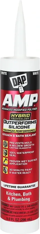 Amp White Polymer Advanced Hybrid Caulk Sealant 9 Oz