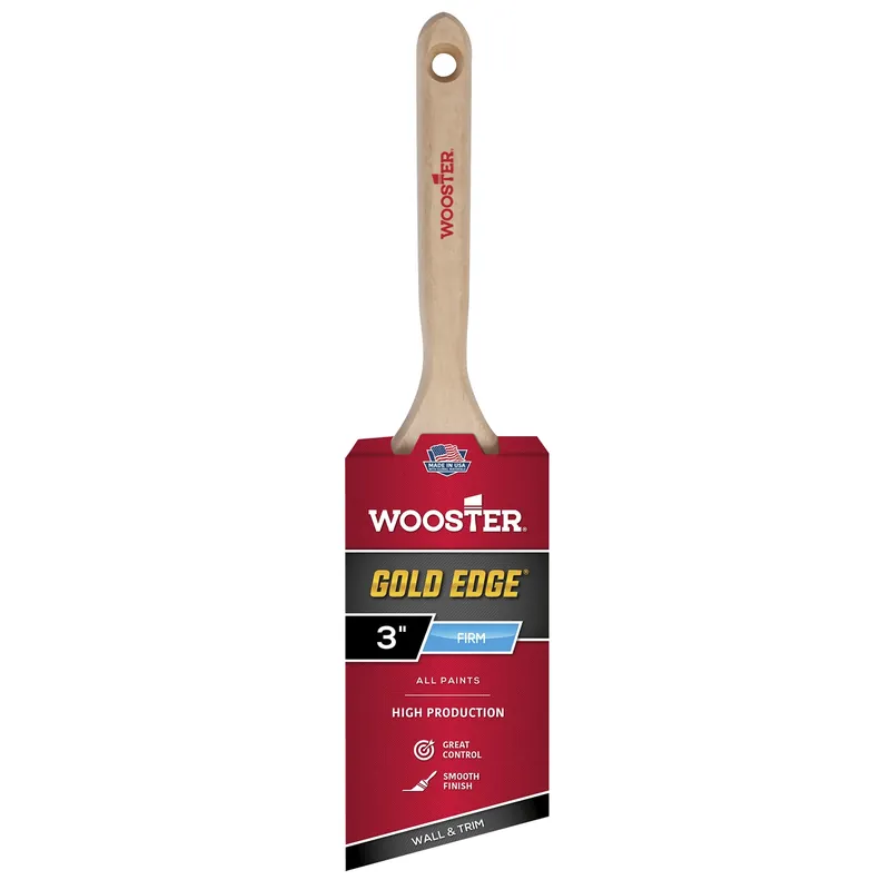 Gold Edge Paint Brush, Angle Sash, White & Gold, 3-in.