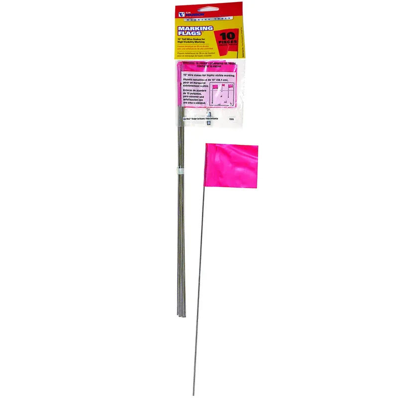 15 In. Fluorescent Red Marking Flags Polyvinyl 10 Pk