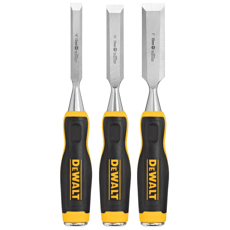 3 Piece Wood Chisel Set With Bi-material Handle And Carbon Steel Blades
