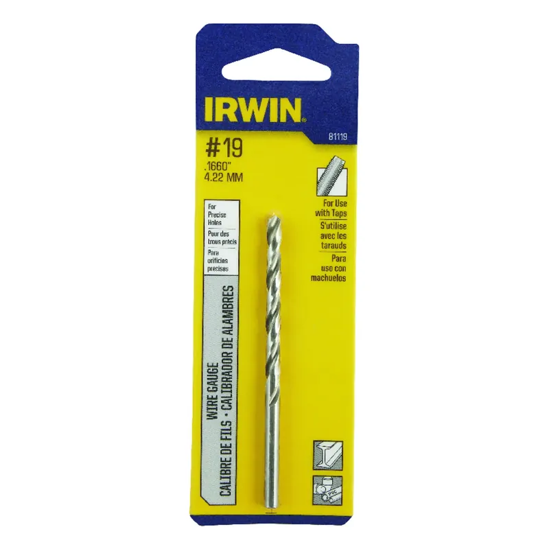  19 X 3-1/4 In. L High Speed Steel Jobber Length Wire Gauge Bit Straight Shank 1 Pk
