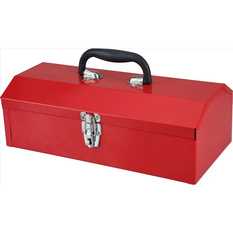 15 Inch Red Steel Tool Box With Removable Tray And Comfort Grip Handle