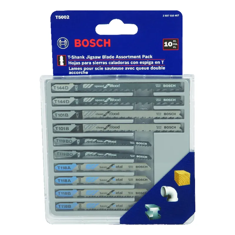 High Carbon Steel T-shank Jig Saw Blade Set Assorted Tpi 10 Pk