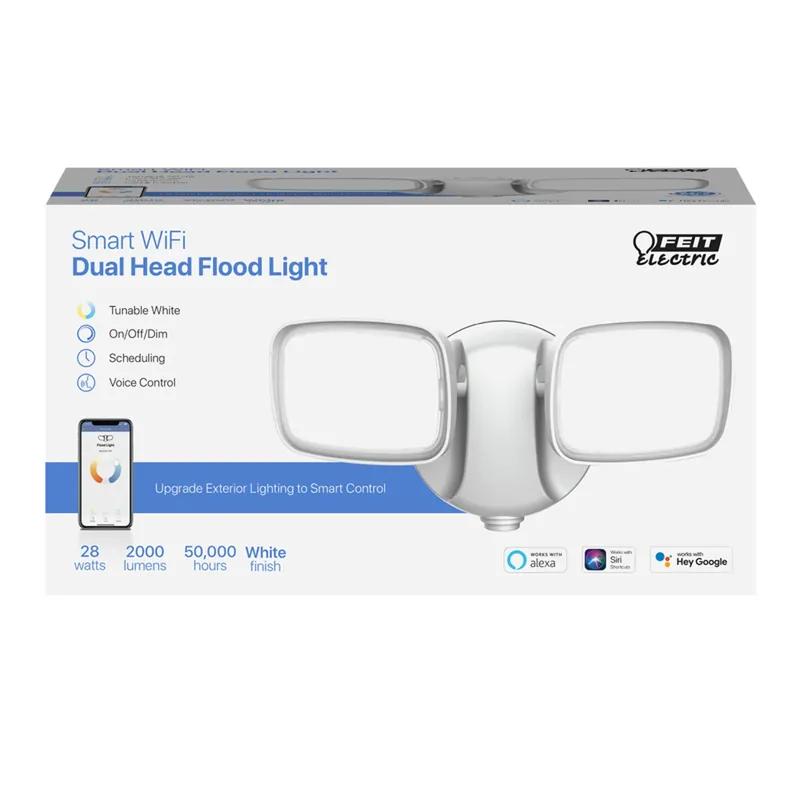 Smart Security Flood Light, Dual Head Super Bright Leds, White, 28 Watts, 9 In.