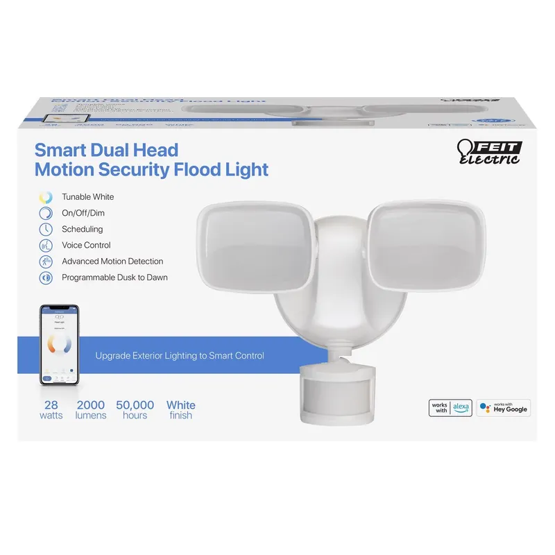 Led Smart Dual-head Security Flood Lights, Motion Activated, 2000 Lumen, White