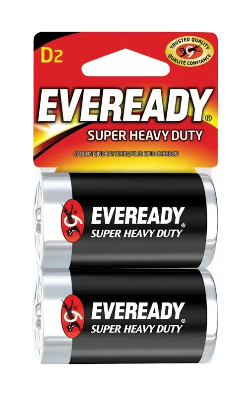 Super Heavy Duty D Zinc Carbon Batteries 2 Pk Carded