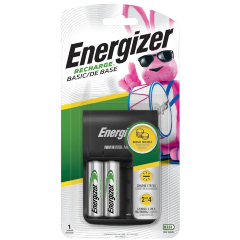 Battery Charger For Aa & Aaa Rechargeable Batteries + 2 Aa Batteries