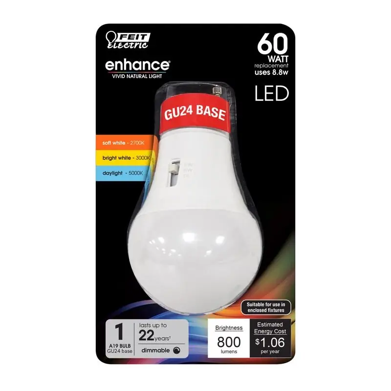 A19 Gu24 Led Bulb Color Changing 60 Watt Equivalent, 25000 Hour Life