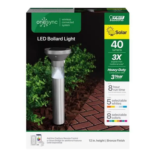 Onesync Brushed Nickel Solar Powered 0.4 W Led Bollard Light 1 Pk