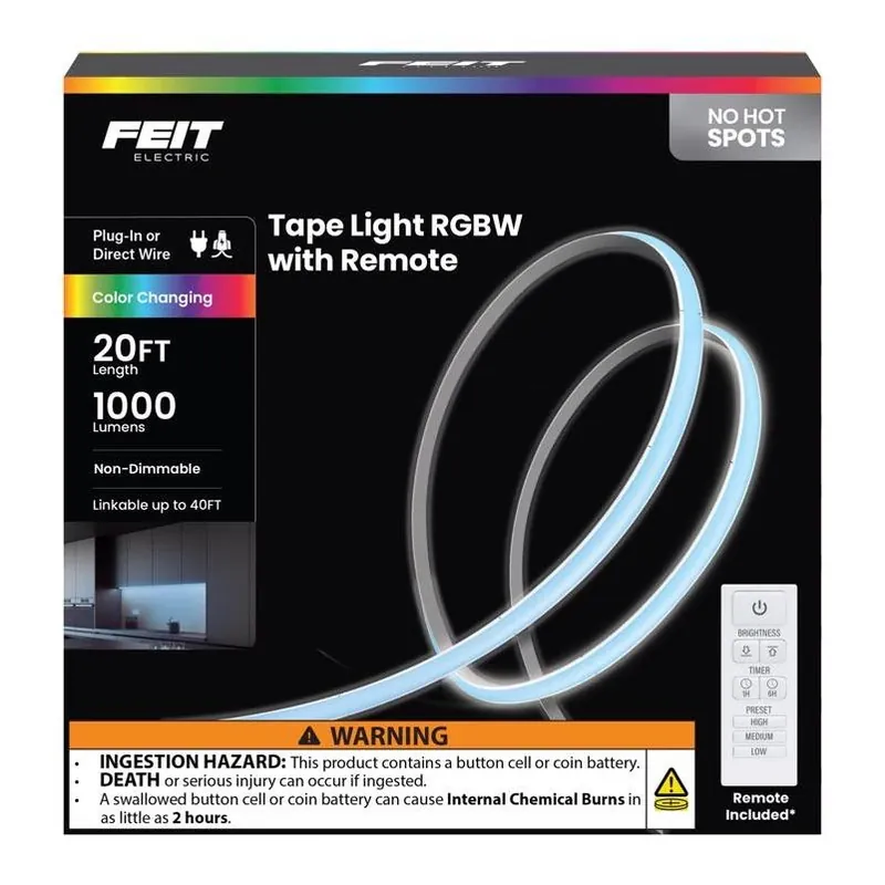 20‑foot Color‑changing Plug‑in Led Tape Light – 1000 lumens
