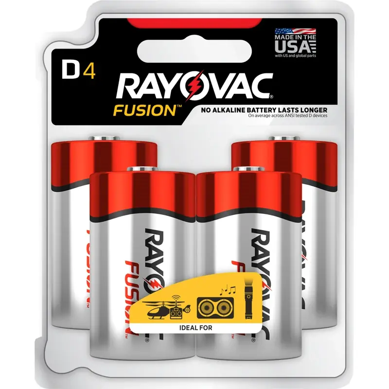 Fusion D Alkaline Batteries 4 Pk Carded