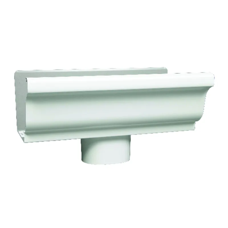 End Piece With Drop, For 5 In. Gutter, White Aluminum, 5 In.