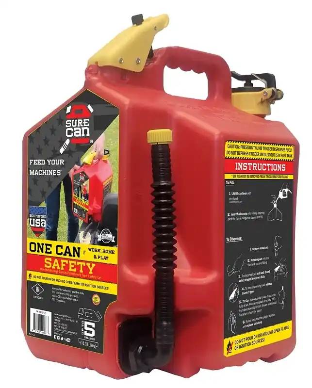Safety Gas Can, Flexible Spout, 5 Gallons