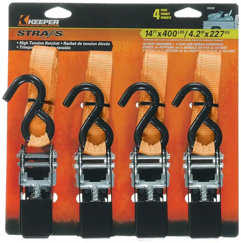 Keeper 1 In. W X 14 Ft. L Orange Tie Down W/ratchet 400 Lb 4 Pk