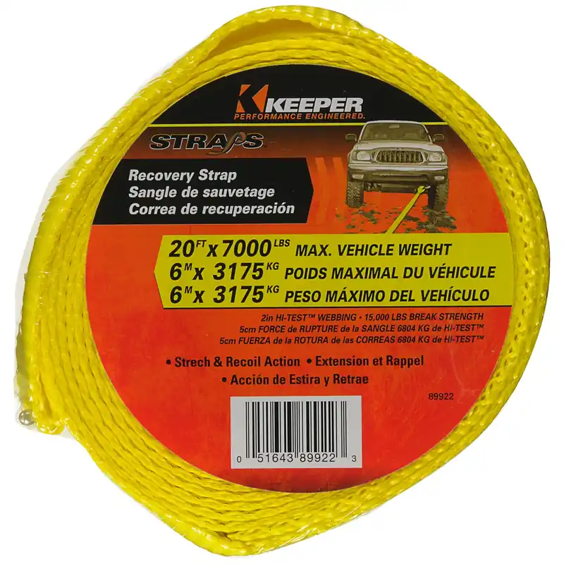2 In. W X 20 Ft. L Yellow Vehicle Recovery Strap 7000 Lb 1 Pk