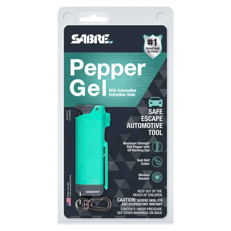 Safe Escape Mint Green Gel Pepper Spray With Seatbelt Cutter And Window Breaker