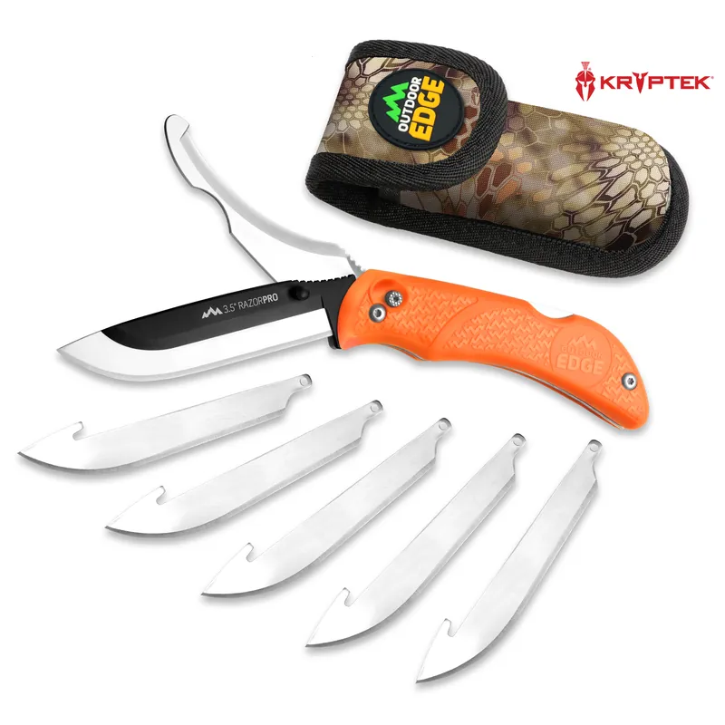 Razor-pro Folding Knife With 6 Blades, Orange Handle, 8 In. Overall Length