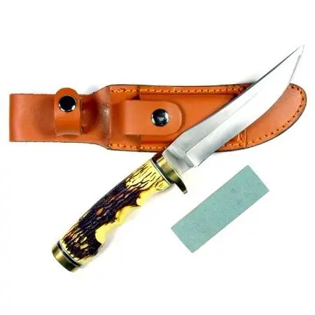 Ruko 5-inch Blade Hunting Knife With Delrin Deer Horn Handle And Leather Sheath ruk0080