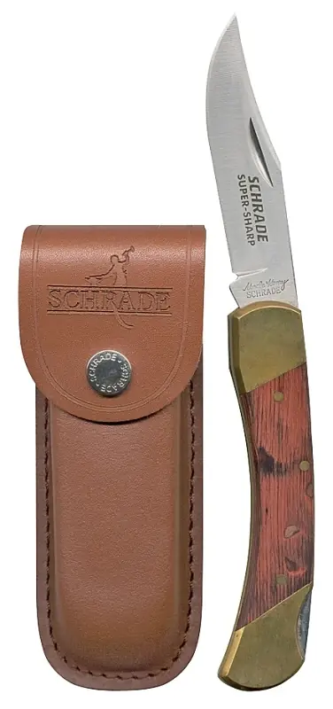 Lb7 Folding Pocket Knife, 3.7 In Blade, Rosewood Handle, Leather Sheath