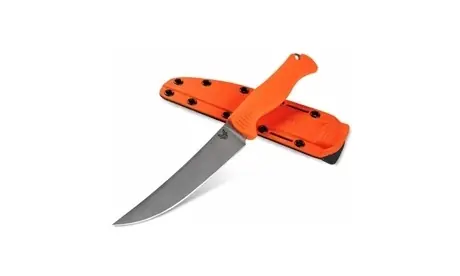 Benchmade 15500 Meatcrafter Knife With Trailing Point Blade And Orange Santoprene Handle