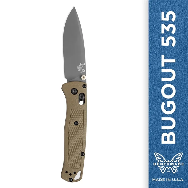 Bugout 535gry-1 Folding Knife With Drop-point Blade And Green Handle