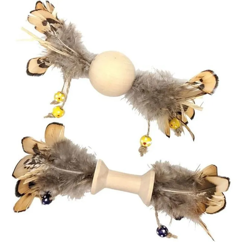Love The Earth Wood And Feather Assorted Cat Toy - Eco-friendly Design