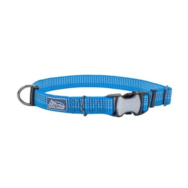 Coastal K9-explorer Brights Reflective Collar Adjustable Lake Blue 1" 12-18"