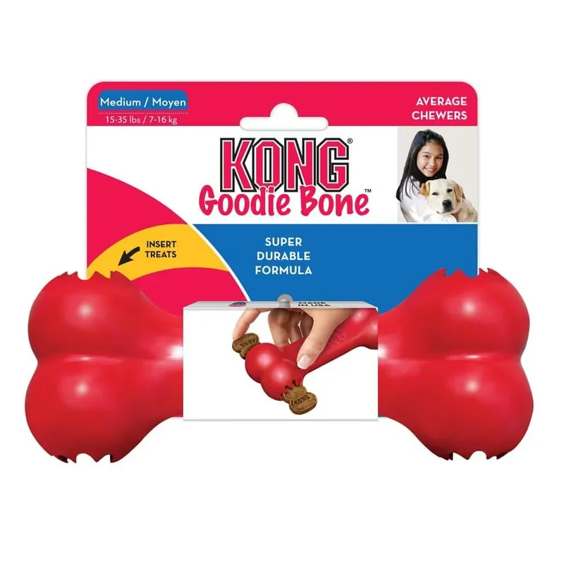 Goodie Bone Dog Toy, Red Rubber, For Medium Chewers, 7 In.