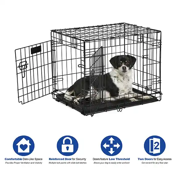 Crate Contour 24 Inch Double Door Folding Dog Crate, Small, Black