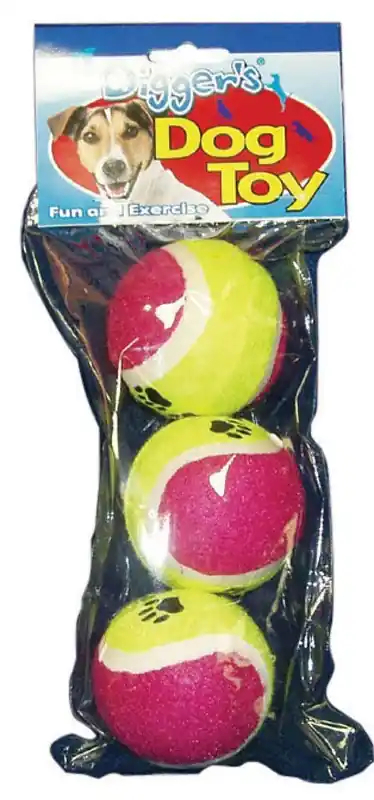 Digger‘s For Dog Multicolored Rubber Pet Tennis Balls Large 3 Pk