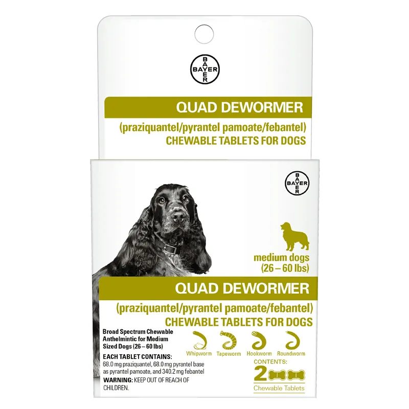 Chewabale Quad Dewormer Tablets For Medium Dogs 26-60-lbs., 2-pk.