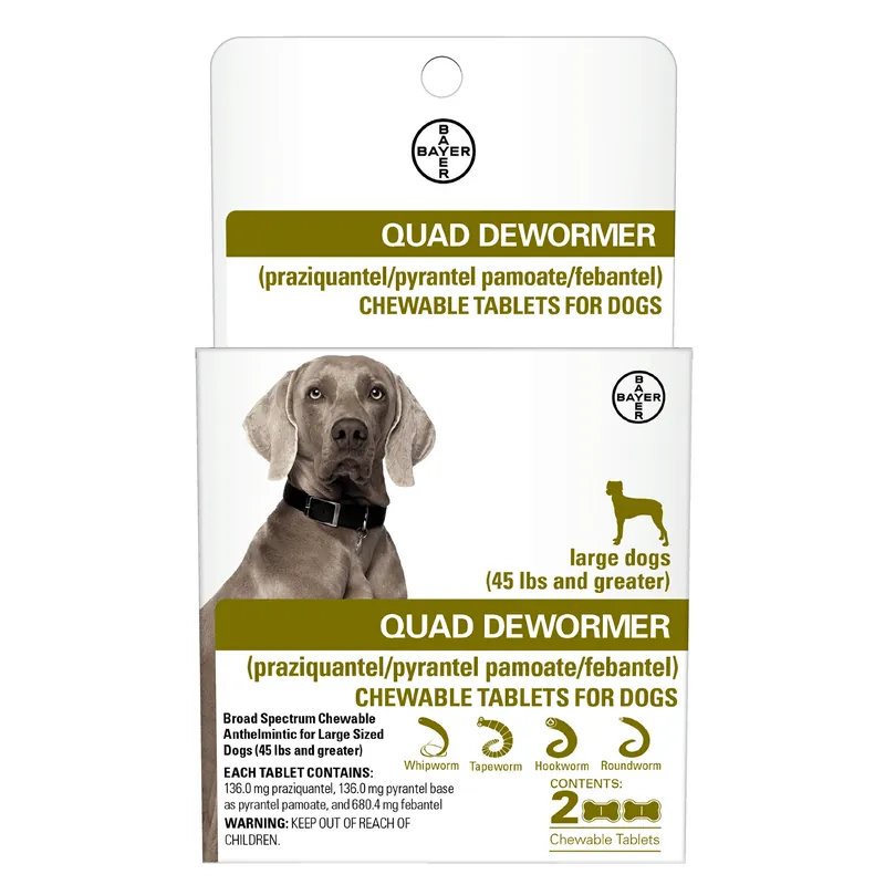 Chewabale Quad Dewormer Tablets For Large Dogs 45-lbs. And Up, 2-pk.