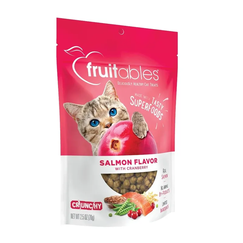 Fruitables Salmon Flavor With Cranberry Crunchy Cat Treats 2.5 Ounces