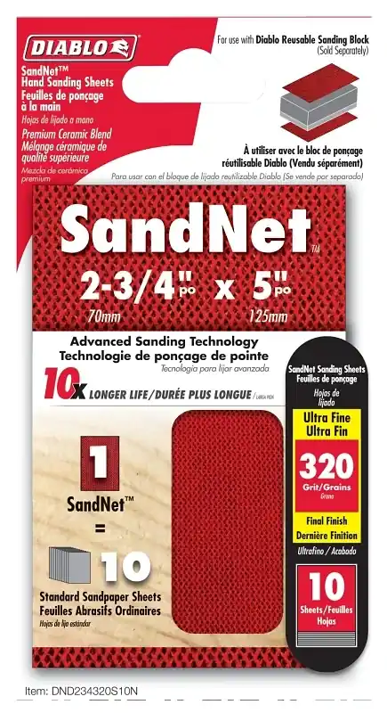 Sandnet 5 In. L X 2-3/4 In. W 320 Grit Ultra Fine Block Hand Sanding Pad