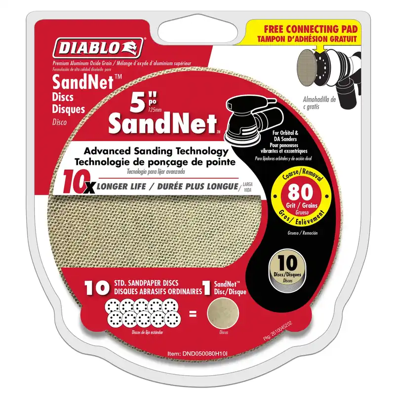 Sandnet 5 In. Ceramic Blend Hook And Lock Sanding Disc 80 Grit Coarse 10 Pk