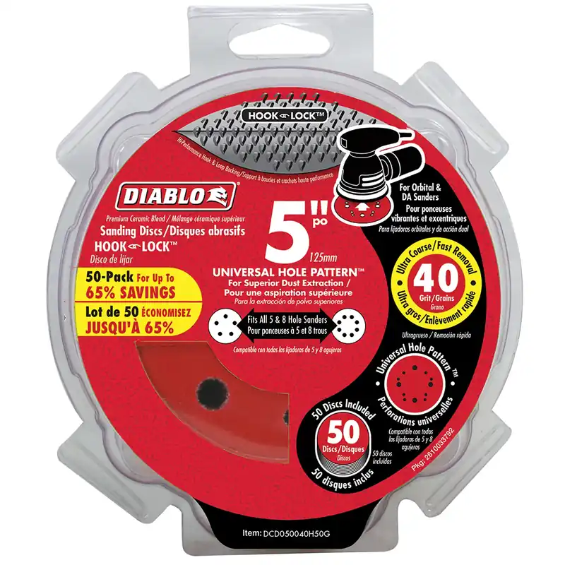5 In. Ceramic Blend Hook And Lock Sanding Disc 40 Grit Ultra Coarse 50 Pk