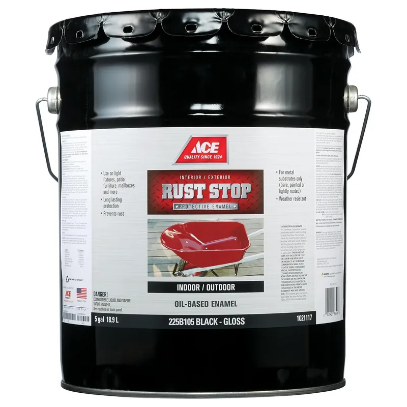 Ace Rust Stop Gloss Black Oil-based Enamel Rust Preventative Paint 5 Gallon