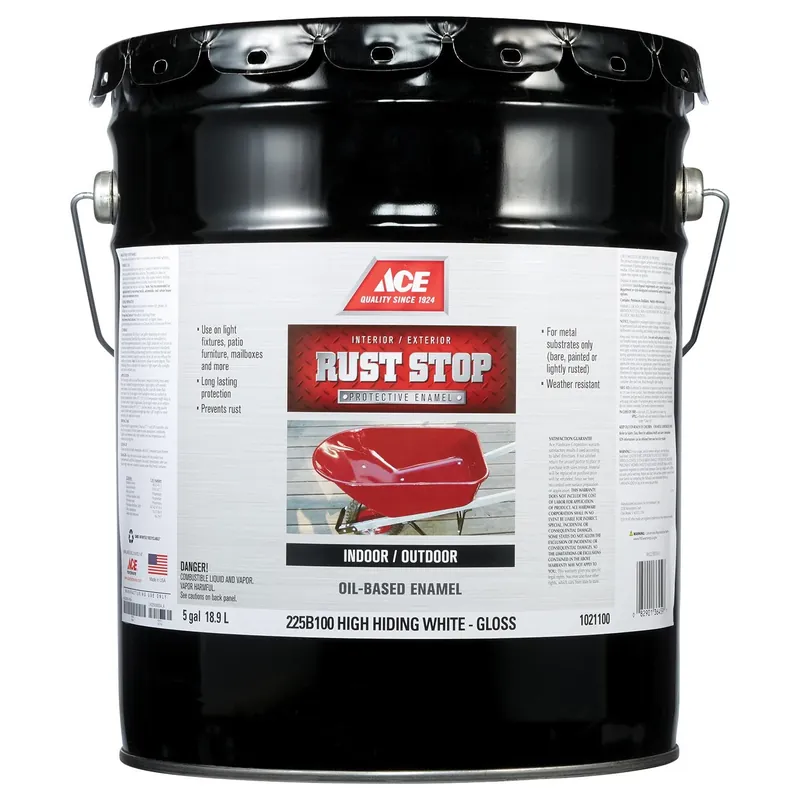 Ace Rust Stop Indoor Outdoor Gloss White Oil-based Enamel Paint 5 Gallon