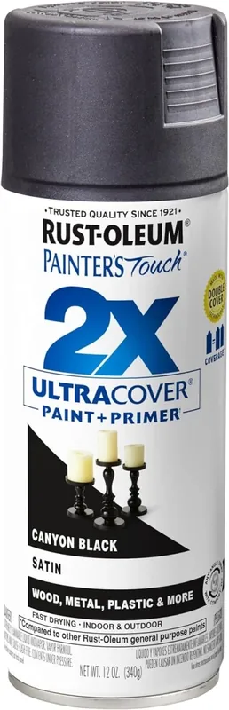 Painter‘s Touch 2x Spray Paint, Satin Canyon Black, 12-oz.