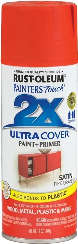 Painter‘s Touch 2x Spray Paint, Satin Fire Orange, 12 Oz.
