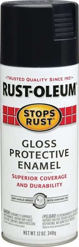 Stops Rust Spray Enamel, Black Gloss, 12 Oz.