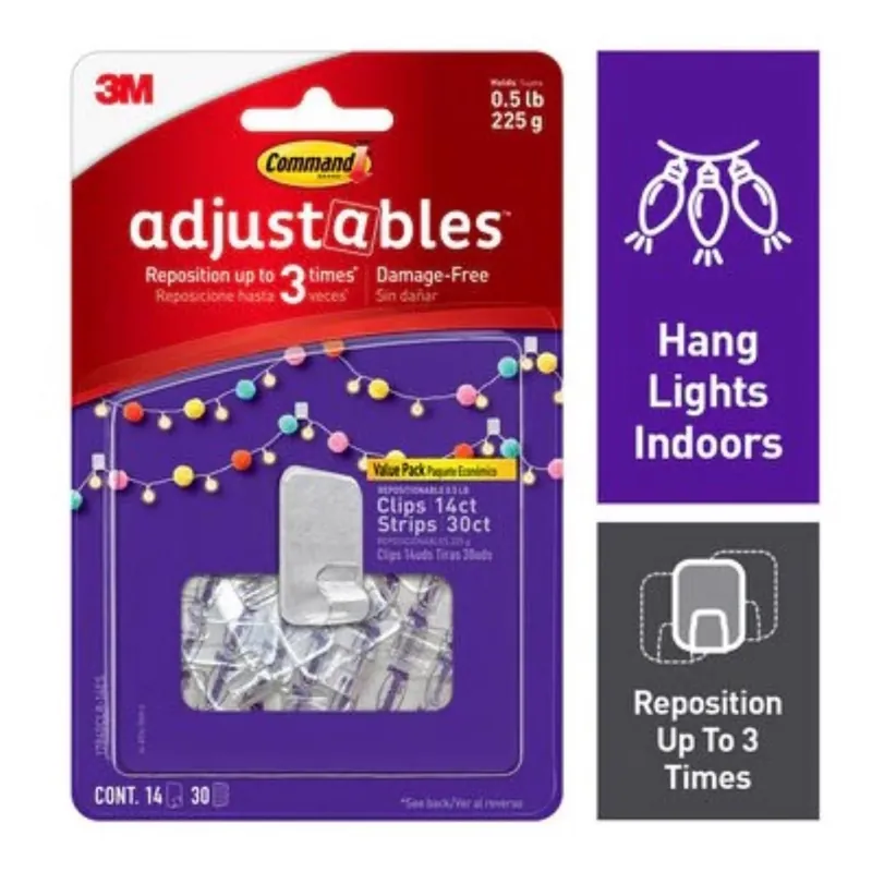 Command Adjustables Small Brushed Clear Plastic 6.75 In. L Clip 0.5 Lb 14 Pk