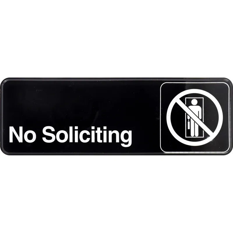 No Soliciting Sign, Adhesive, 3 X 9-in.