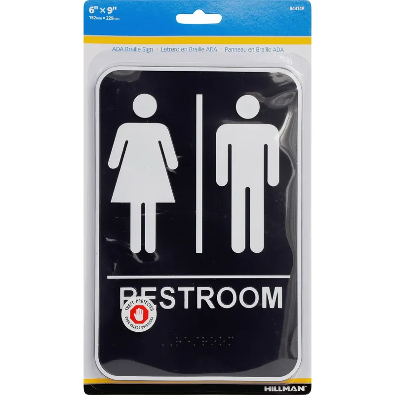 Handicapped Restroom Sign, Braille With Women & Man Icons, 6 X 9-in.