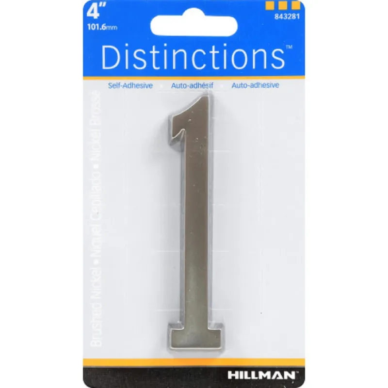 Distinctions Adhesive House Address Number 1, Nickel, 4-in.